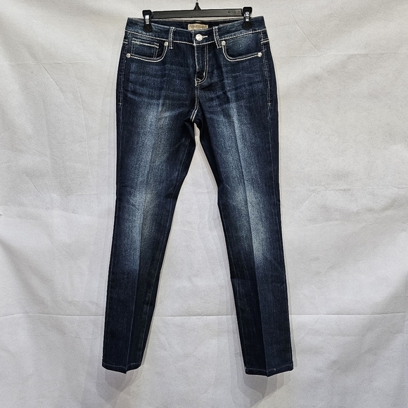 Nine West Vintage America Bootcut Embroidered & Beaded Dark Denim Jeans Sz 4/27 - Picture 2 of 7